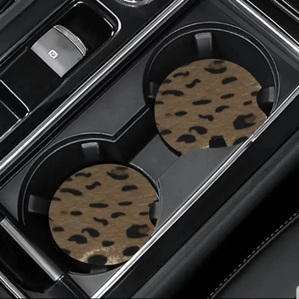 2pc Yellow Leopard Print Car Coasters Set